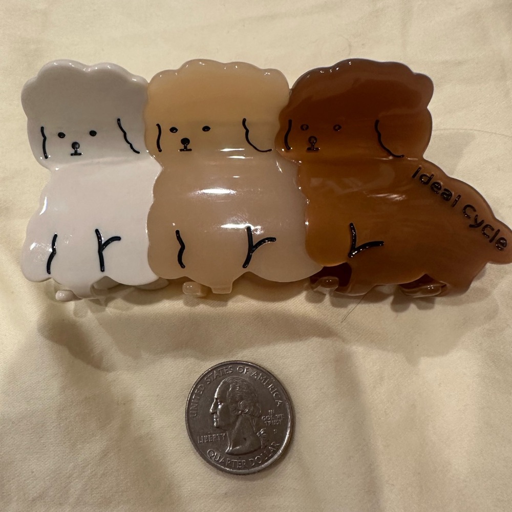 Three-Dog Acrylic Hair Clip - White, Beige, Brown